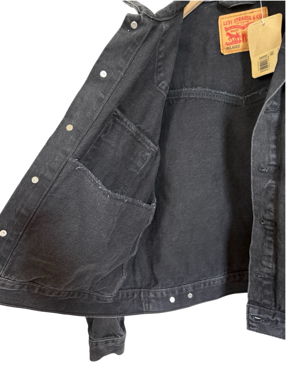 Levi’s NWT Relaxed Black Denim Trucker Jacket Horseshoe Graphic Men’s M - Picture 5 of 15
